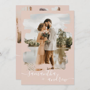 Invitation Dusty rose brosse script 2 photos mariage