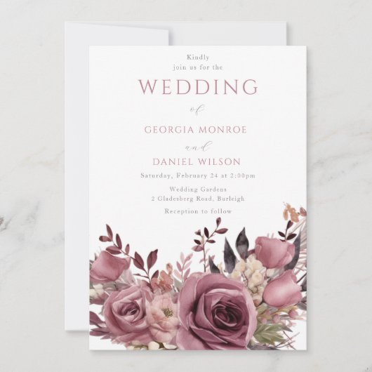 Invitation Dusty Rose & Burgundy Boho Floral Mariage (Devant)