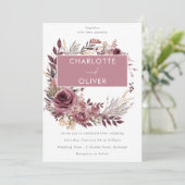 Invitation Dusty Rose & Burgundy Wreath Mariage moderne (Debout devant)