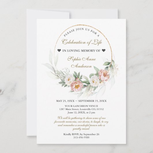 Invitation Dusty Rose Célébration de la vie funéraire Memoria (Devant)