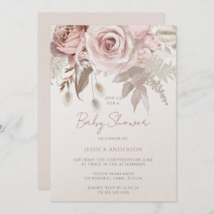 Invitation Dusty Rose Champagne Shimmer Baby shower Blush