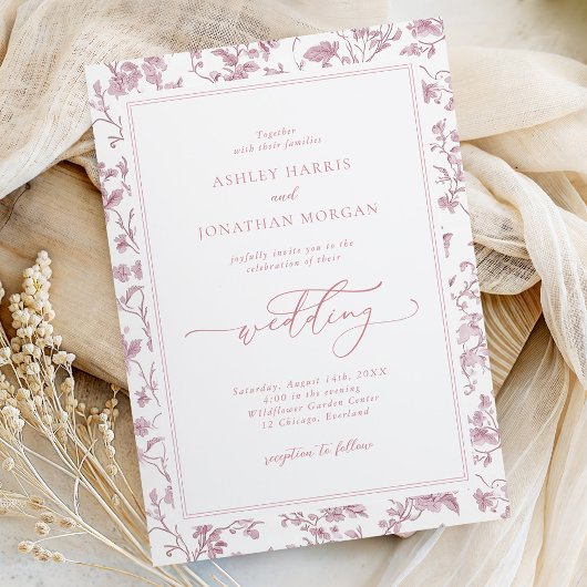 Invitation Dusty Rose Chinoiserie Wedding