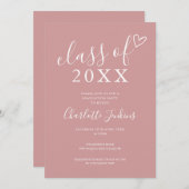 Invitation Dusty Rose Classe de Script Coeur Graduation Party (Devant / Derrière)