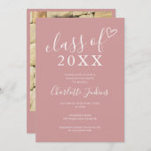 Invitation Dusty Rose Classe de Script Photo Graduation Party (Devant / Derrière)