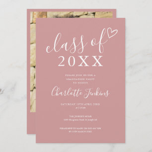 Invitation Dusty Rose Classe de Script Photo Graduation Party