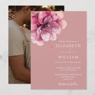 Invitation Dusty Rose Elegant Aquarelle Floral Photo Mariage