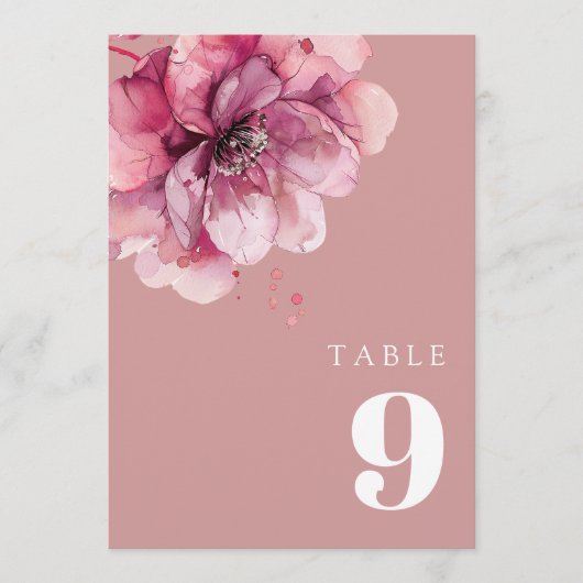 Invitation Dusty Rose Elegant Aquarelle Florale Numéro de tab (Devant)