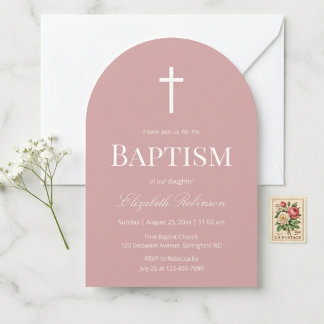 Invitation Dusty Rose Elegant Baptism Arch