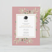 Invitation Dusty Rose Élégante verdure Photo Graduation Party (Debout devant)