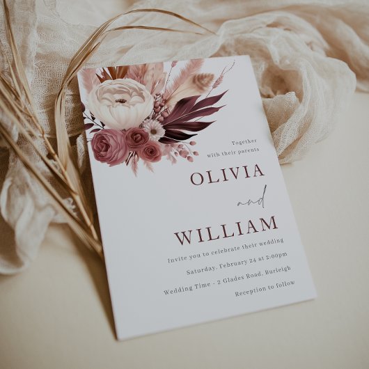 Invitation Dusty Rose et Burgundy Boho Elegance Mariage