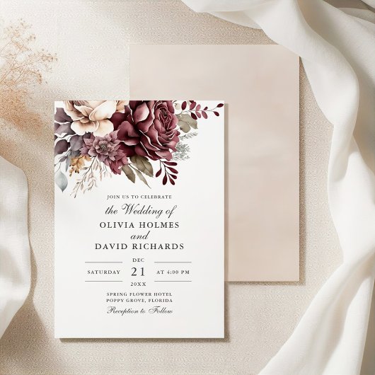 Invitation Dusty Rose et Burgundy Floral Boho Mariage