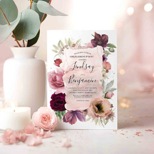 Invitation Dusty Rose et Burgundy Floral Engagement Party