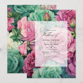 Invitation Dusty Rose et Emerald Green Floral Mariage (Devant / Derrière)