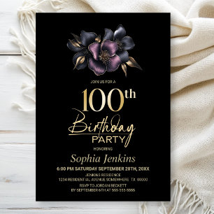 Invitation Dusty rose et gris Floral 100e fête d'anniversaire