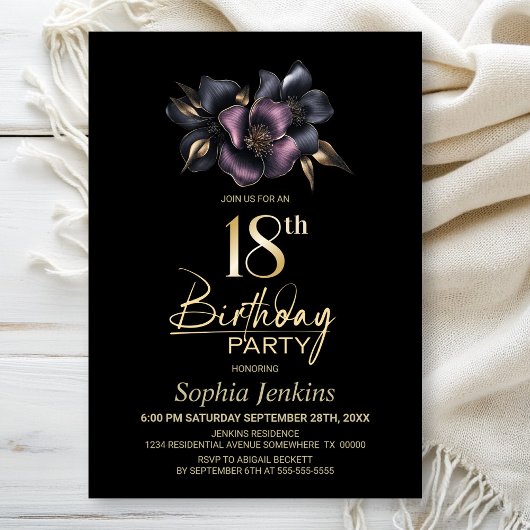 Invitation Dusty rose et gris Floral 18e fête d'anniversaire