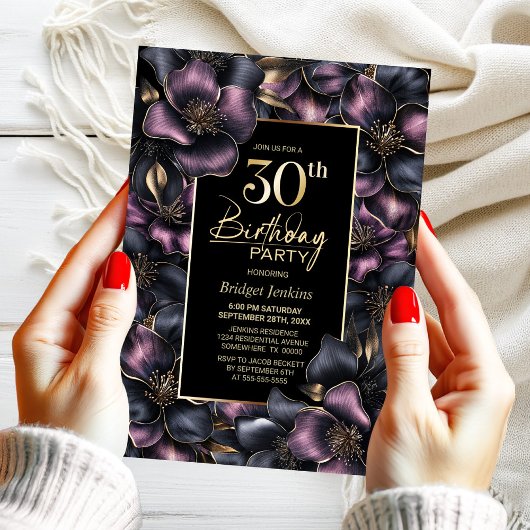 Invitation Dusty rose et gris Floral 30e fête d'anniversaire
