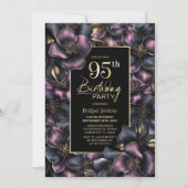 Invitation Dusty rose et gris floral 95e fête d'anniversaire (Devant)
