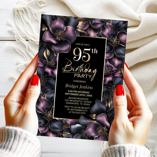 Invitation Dusty rose et gris floral 95e fête d'anniversaire