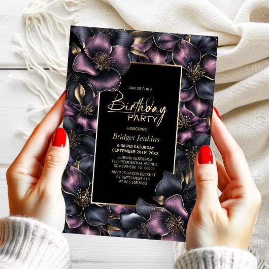 Invitation Dusty rose et gris floral n'importe quel âge fête 