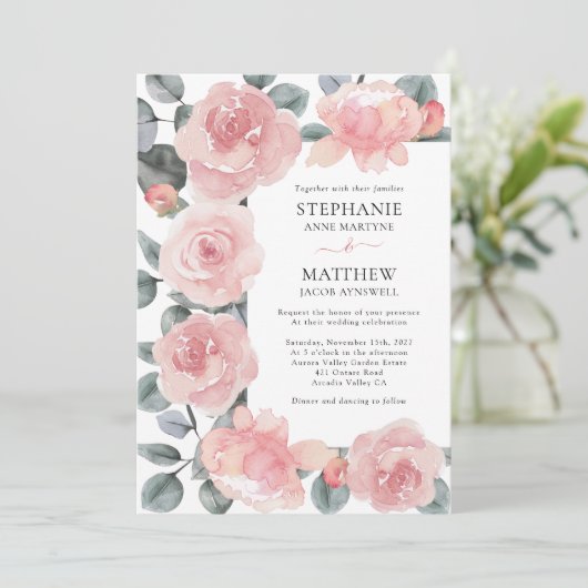 Invitation Dusty Rose Eucalyptus Élégant Mariage floral (Debout devant)