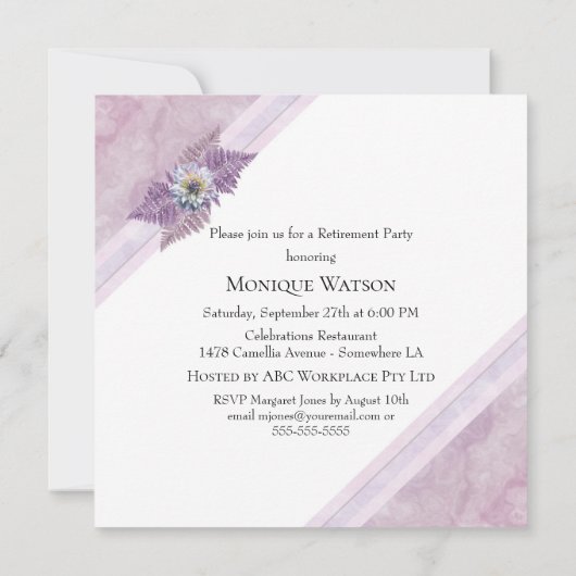 Invitation Dusty Rose Fern Leaf and Marble RetiParty (Dos)