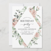 Invitation Dusty rose fête d'anniversaire Floral verdure (Devant)