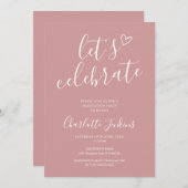 Invitation Dusty Rose Fêtons la fête de graduation de script (Devant / Derrière)