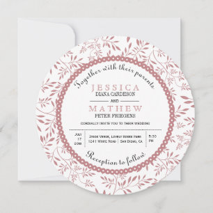 Invitation Dusty rose feuille motif moderne mariage fleuri