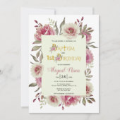 Invitation Dusty rose fleurs fille baptême et 1er anniversair (Devant)