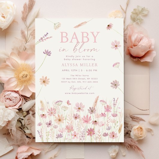 Invitation Dusty Rose Fleurs sauvages bébé dans le Baby showe