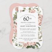 Invitation Dusty Rose Floral 60e fête d'anniversaire (Devant / Derrière)