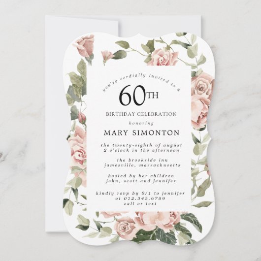 Invitation Dusty Rose Floral 60e fête d'anniversaire (Devant)