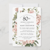 Invitation Dusty Rose Floral 80e fête d'anniversaire (Devant)