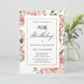 Invitation Dusty Rose Floral 90e fête d'anniversaire (Debout devant)
