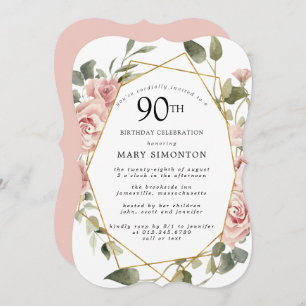 Invitation Dusty Rose Floral 90e fête d'anniversaire