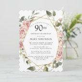 Invitation Dusty Rose Floral 90e fête d'anniversaire (Debout devant)