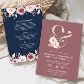 Invitation Dusty Rose Floral Ampersand Navy Blue Mariage