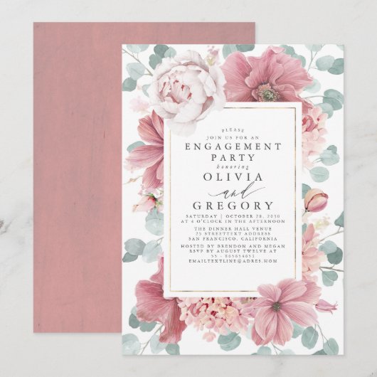 Invitation Dusty Rose Floral Botanical Engagement (Devant / Derrière)