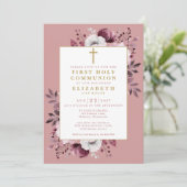Invitation Dusty Rose Floral Botanique Première Sainte Commun (Debout devant)
