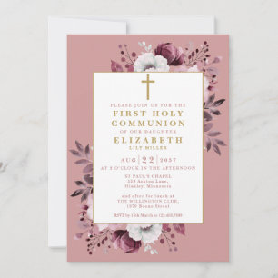 Invitation Dusty Rose Floral Botanique Première Sainte Commun