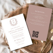 Invitation Dusty Rose Floral Crest Monogramme Mariage QR Code