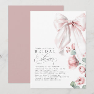Invitation Dusty Rose Floral Elegant Bow Fête des mariées