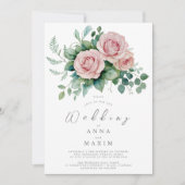 Invitation Dusty Rose Floral Élégant Chic Mariage rose (Devant)