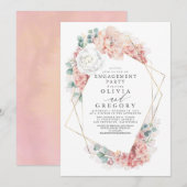 Invitation Dusty Rose Floral Elegant Engagement Party (Devant / Derrière)