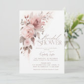 Invitation Dusty Rose Floral Élégant Fête des mariées minimal (Debout devant)