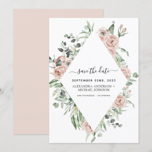 Invitation Dusty rose floral Enregistrer la date verte