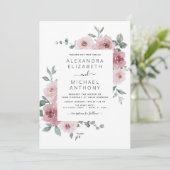 Invitation Dusty rose Floral Eucalyptus Mariage de verdure (Debout devant)