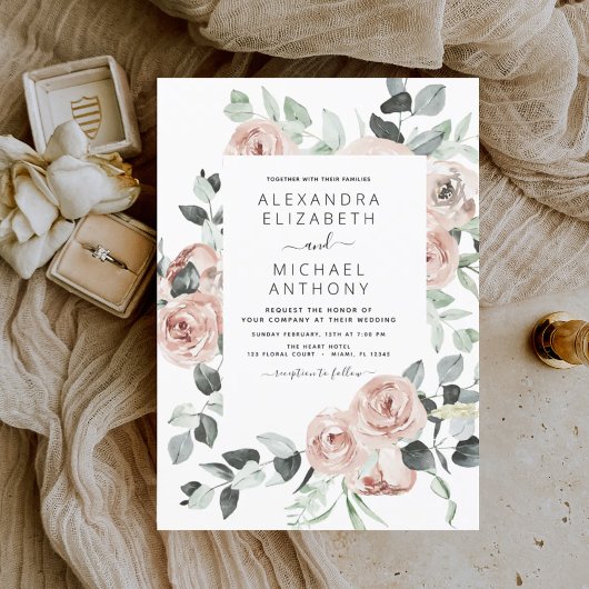 Invitation Dusty rose floral Eucalyptus Mariage Invi