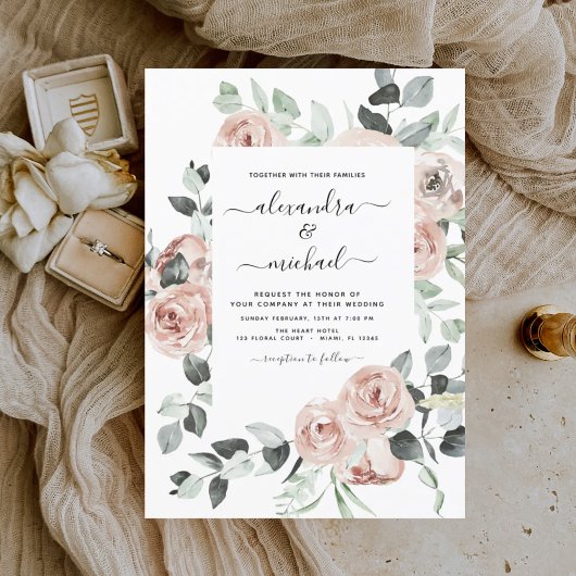 Invitation Dusty rose floral Eucalyptus Mariage Invi