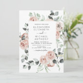 Invitation Dusty rose floral Eucalyptus Mariage Invi (Debout devant)